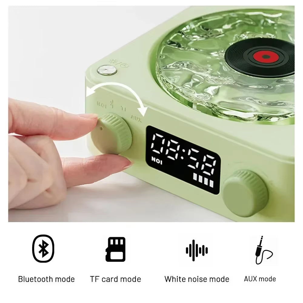 Waves Vinyl Player Bluetooth Speaker with White Noise Retro Turntable Speaker Sleep with Light and Clock