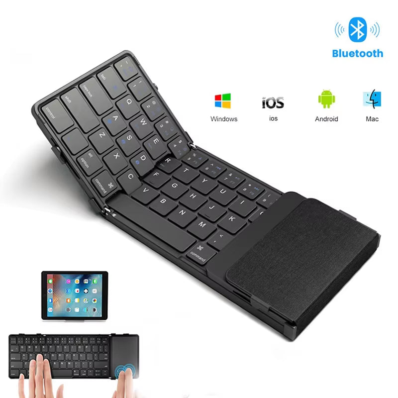 Folding Bluetooth Keyboard with Touchpad Wireless Foldable Keyboard with PU Leather for Ios Android Windows,Support 3 Devices