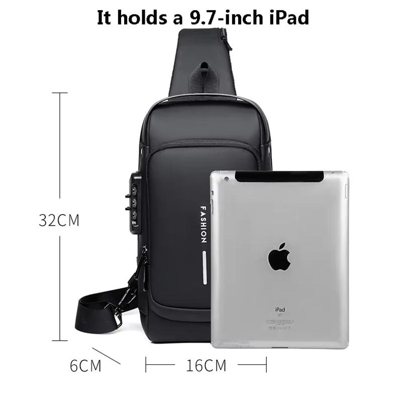 Anti-Theft USB Shoulder Bag Man Crossbody Cross Body Travel Sling Chest Bags Pack