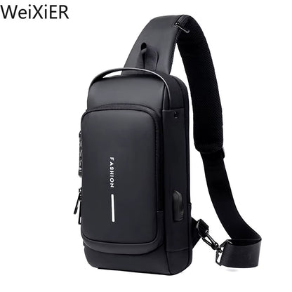 Anti-Theft USB Shoulder Bag Man Crossbody Cross Body Travel Sling Chest Bags Pack