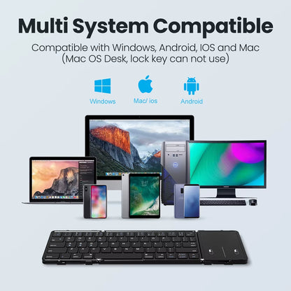 Folding Bluetooth Keyboard with Touchpad Wireless Foldable Keyboard with PU Leather for Ios Android Windows,Support 3 Devices