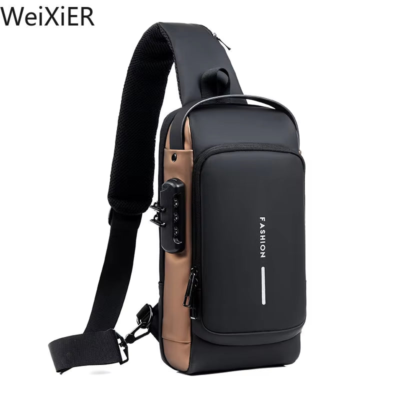 Anti-Theft USB Shoulder Bag Man Crossbody Cross Body Travel Sling Chest Bags Pack