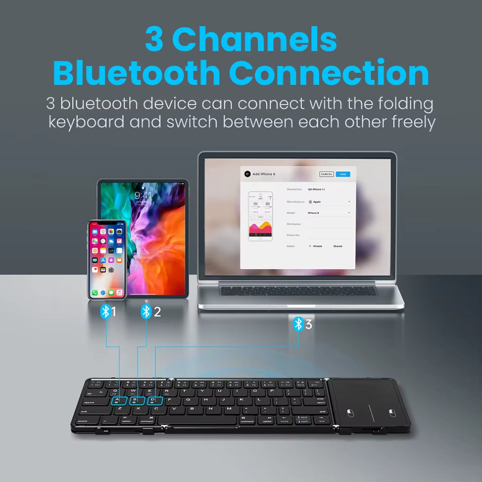 Folding Bluetooth Keyboard with Touchpad Wireless Foldable Keyboard with PU Leather for Ios Android Windows,Support 3 Devices