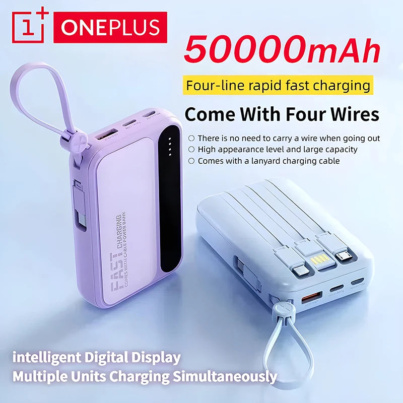 VoltGo 4-in-1 Power Bank 50000mAh – Ultra High Capacity Portable Charger with Built-In Cables, Intelligent Digital Display, LED Light, and Multi-Device Fast Charging
