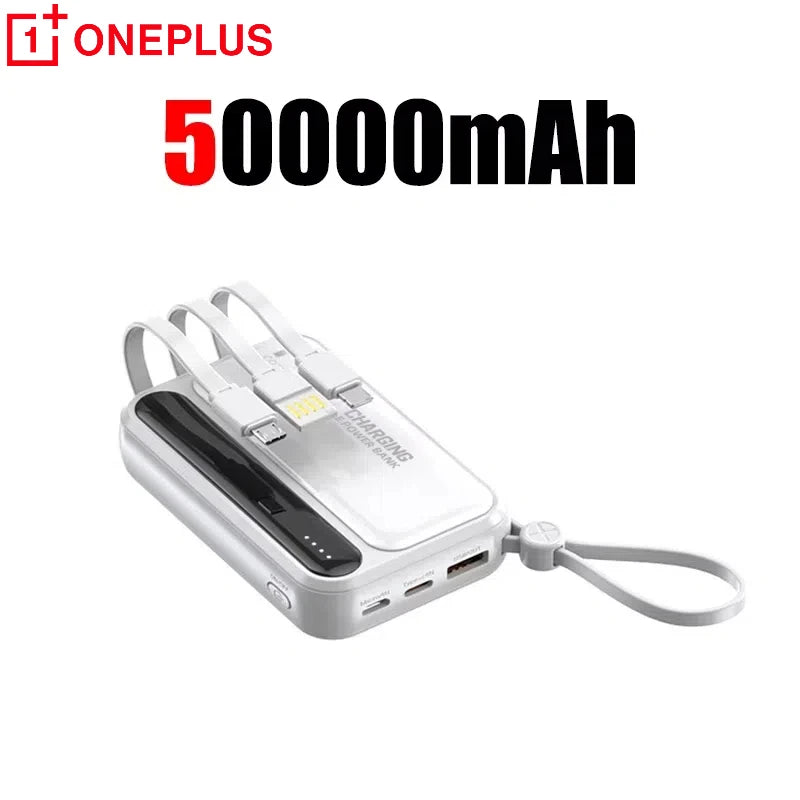 VoltGo 4-in-1 Power Bank 50000mAh – Ultra High Capacity Portable Charger with Built-In Cables, Intelligent Digital Display, LED Light, and Multi-Device Fast Charging
