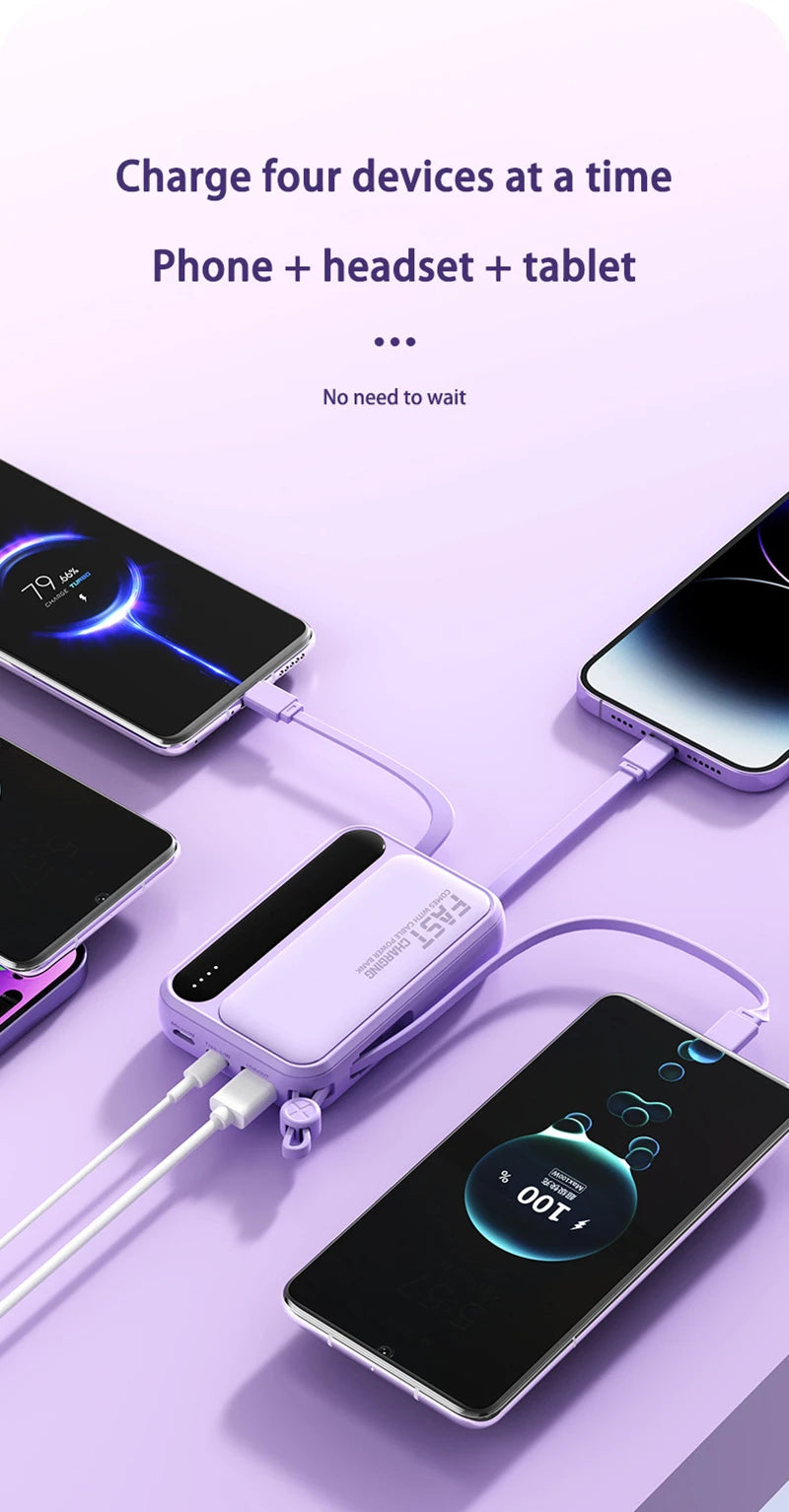 VoltGo 4-in-1 Power Bank 50000mAh – Ultra High Capacity Portable Charger with Built-In Cables, Intelligent Digital Display, LED Light, and Multi-Device Fast Charging