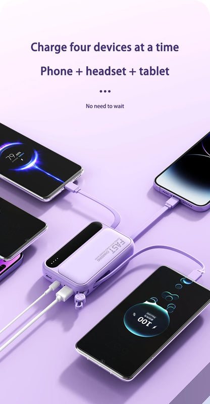 VoltGo 4-in-1 Power Bank 50000mAh – Ultra High Capacity Portable Charger with Built-In Cables, Intelligent Digital Display, LED Light, and Multi-Device Fast Charging