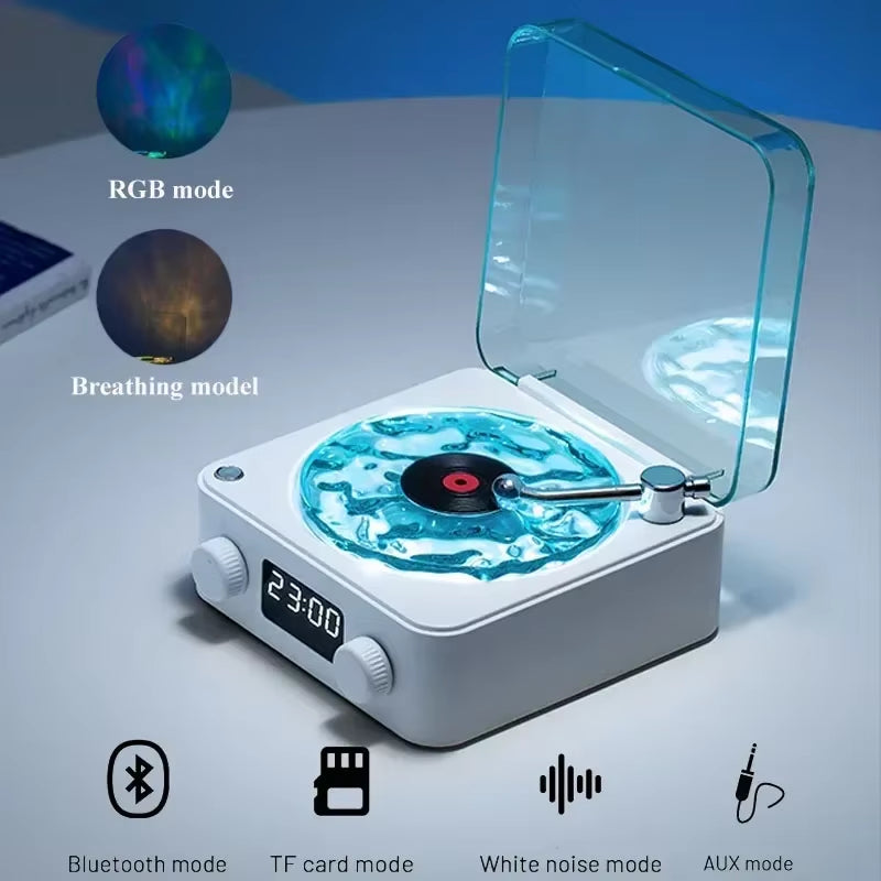 Waves Vinyl Player Bluetooth Speaker with White Noise Retro Turntable Speaker Sleep with Light and Clock