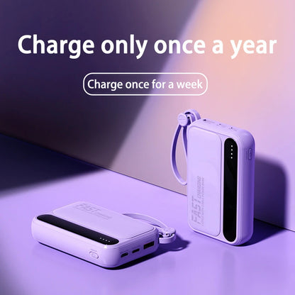 VoltGo 4-in-1 Power Bank 50000mAh – Ultra High Capacity Portable Charger with Built-In Cables, Intelligent Digital Display, LED Light, and Multi-Device Fast Charging
