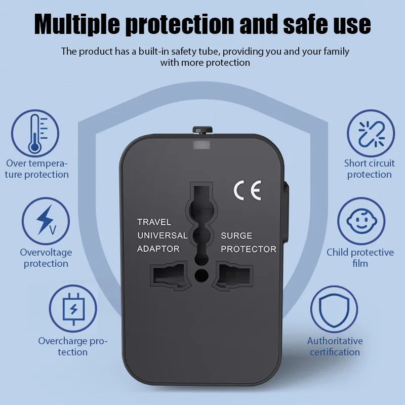 Global Universal Conversion Travel Plug USB Sockets EU US AC Power Adapter Converter with Child Protection Safety Cover Locking