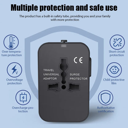Global Universal Conversion Travel Plug USB Sockets EU US AC Power Adapter Converter with Child Protection Safety Cover Locking