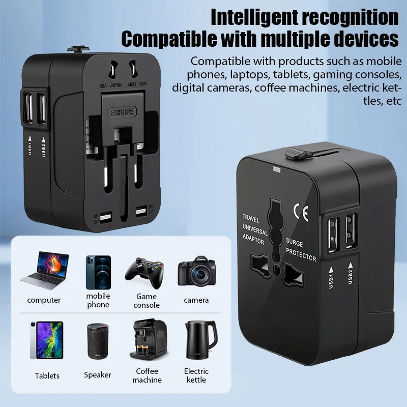 Global Universal Conversion Travel Plug USB Sockets EU US AC Power Adapter Converter with Child Protection Safety Cover Locking