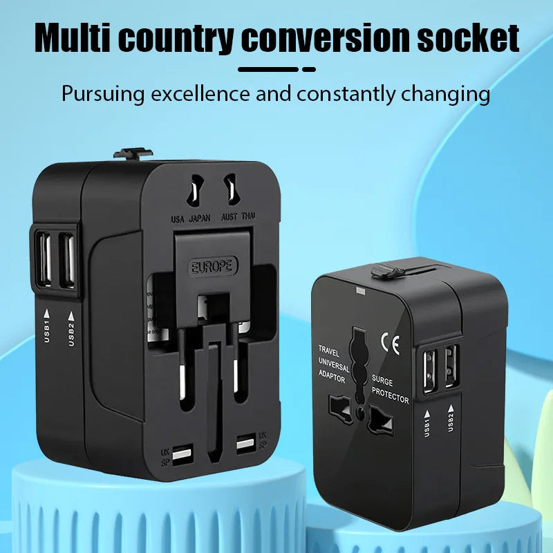 Global Universal Conversion Travel Plug USB Sockets EU US AC Power Adapter Converter with Child Protection Safety Cover Locking