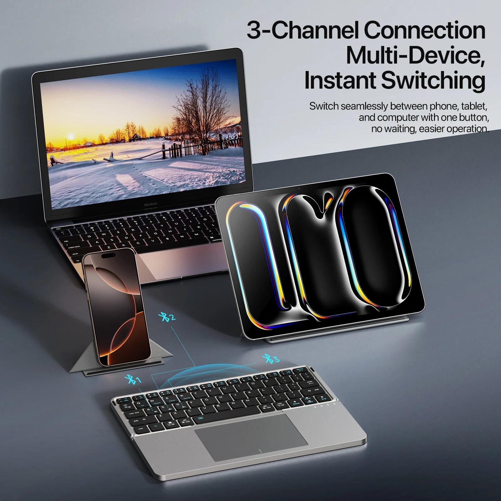 Foldable Bluetooth Keyboard with Touchpad & Phone Holder