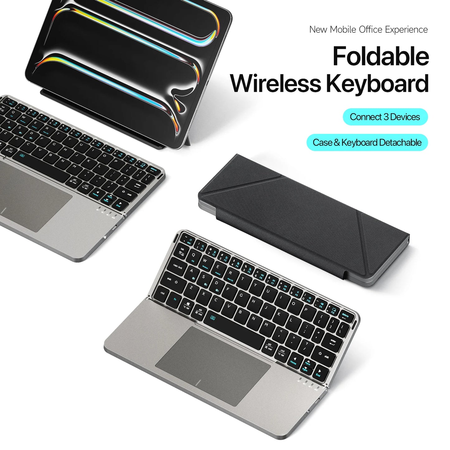 Foldable Bluetooth Keyboard with Touchpad & Phone Holder
