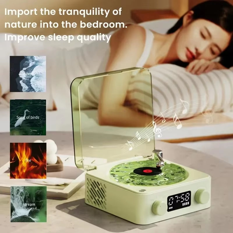 Waves Vinyl Player Bluetooth Speaker with White Noise Retro Turntable Speaker Sleep with Light and Clock