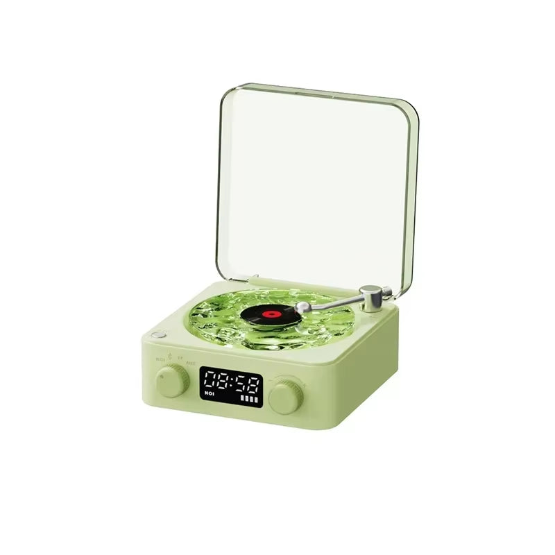 Waves Vinyl Player Bluetooth Speaker with White Noise Retro Turntable Speaker Sleep with Light and Clock