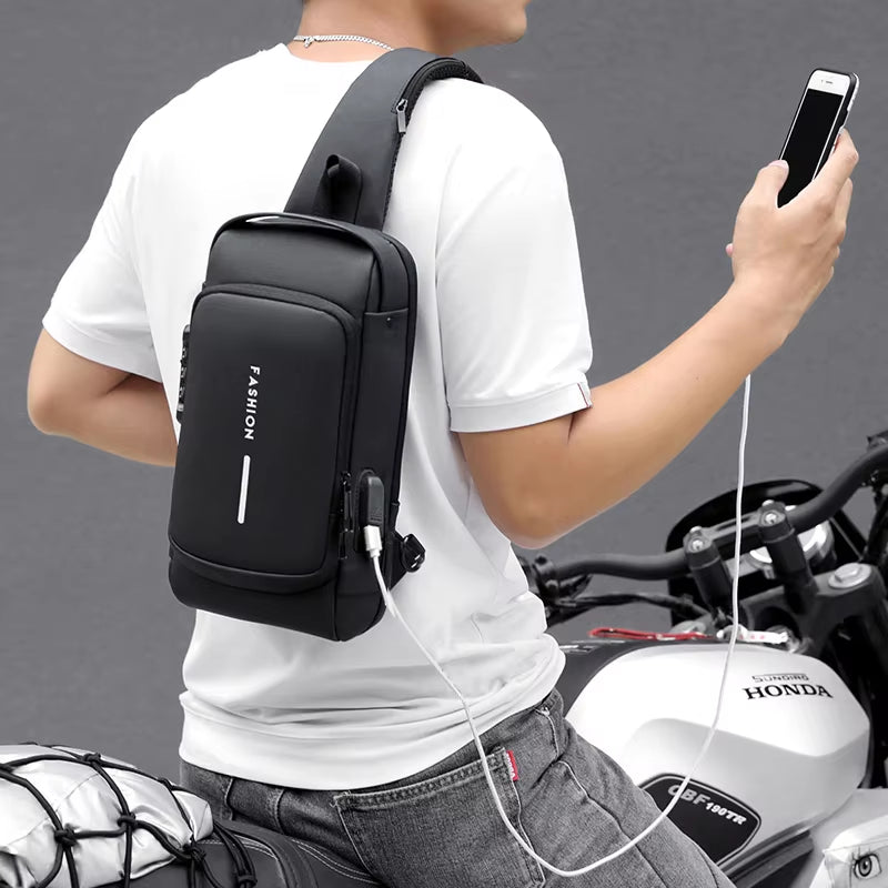 Anti-Theft USB Shoulder Bag Man Crossbody Cross Body Travel Sling Chest Bags Pack
