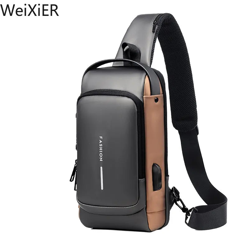Anti-Theft USB Shoulder Bag Man Crossbody Cross Body Travel Sling Chest Bags Pack