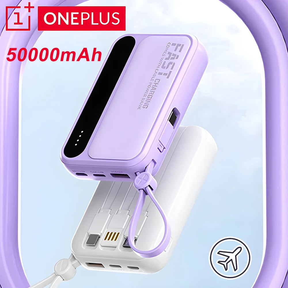 VoltGo 4-in-1 Power Bank 50000mAh – Ultra High Capacity Portable Charger with Built-In Cables, Intelligent Digital Display, LED Light, and Multi-Device Fast Charging