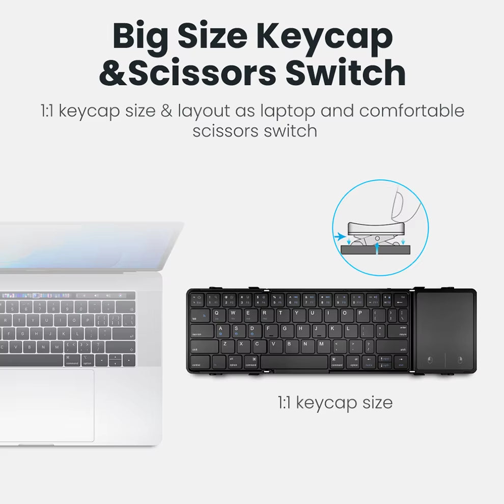 Folding Bluetooth Keyboard with Touchpad Wireless Foldable Keyboard with PU Leather for Ios Android Windows,Support 3 Devices